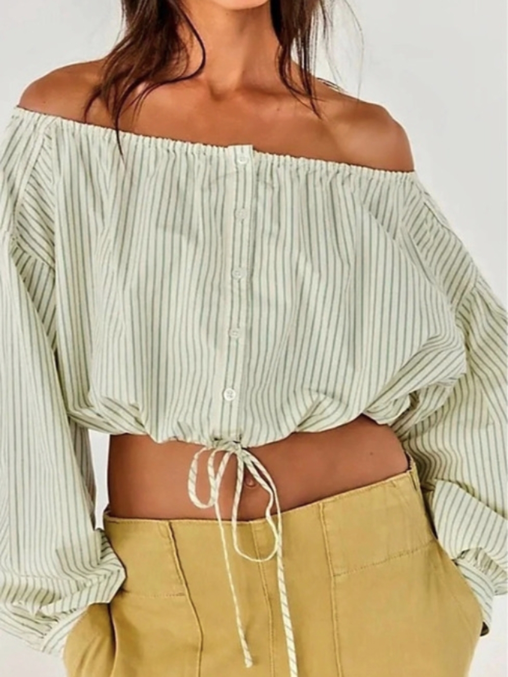 NWT Free People We The Free Antiqua Off-The-Shoulder Crop Top Striped Size S
